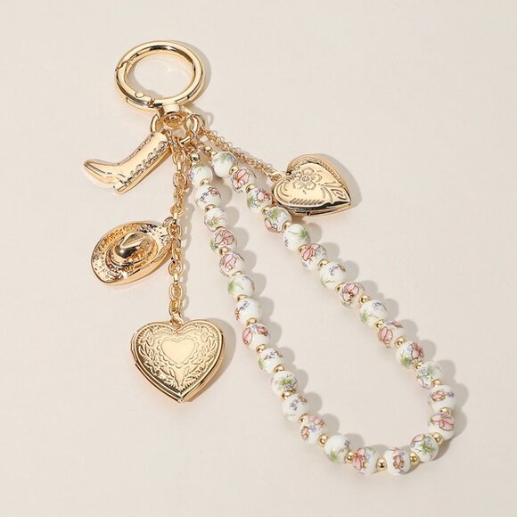 Ceramic Bead Dutch Floral Western Gold Charms Lockets Clip-On Bag Charms - Picture 4 of 9